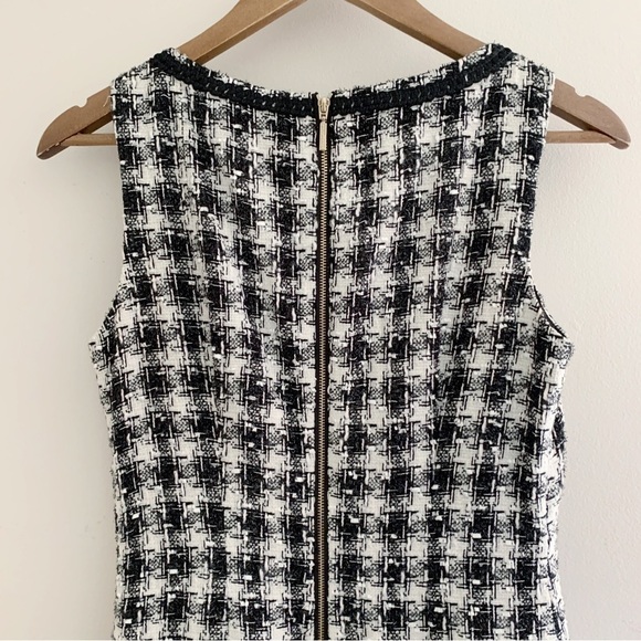 Karl Lagerfeld Gingham Metallic Boucle Shift Dress 2 Black White Sleeveless - Picture 7 of 11